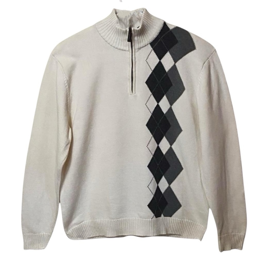 Tricots St Raphael Men's XL Argyle Quarter-Zip Sweater Cotton Pullover